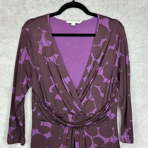 Boden Dress Womens 12R Purple Floral V Neck 3/4 Length Sleeve Midi Preppy Career - Picture 2 of 10